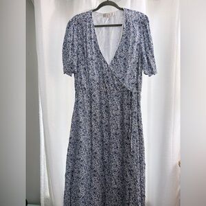 LOFT Floral Wrap Dress in Blue